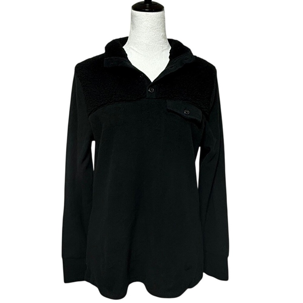 Cuddl Duds Jacket Women Large Black Pullover Sweater Fleecewear